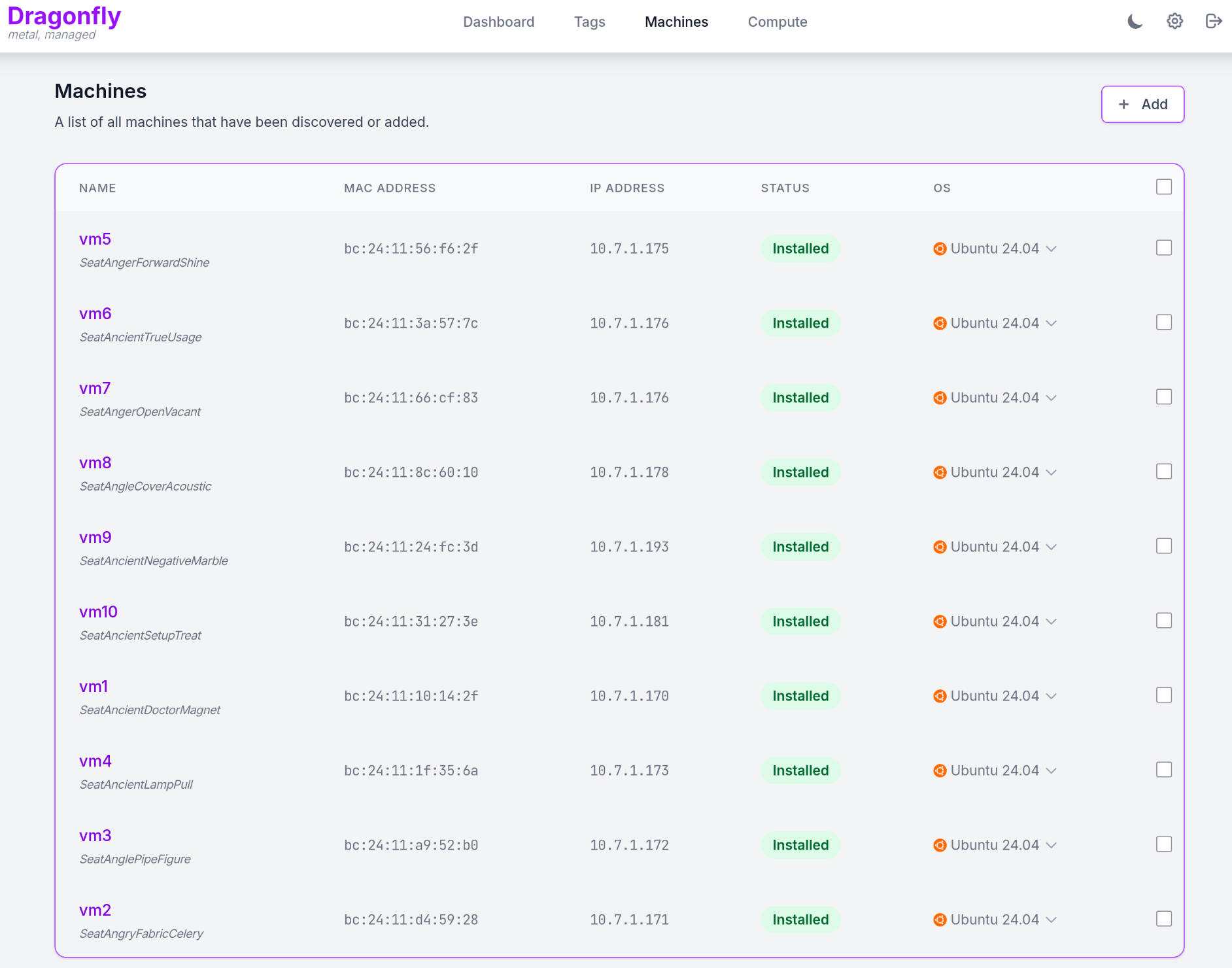 Dragonfly Machines Dashboard