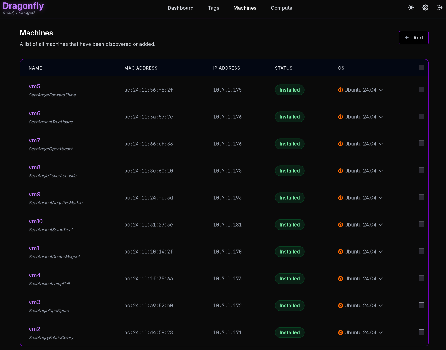 Dragonfly Machines Dashboard