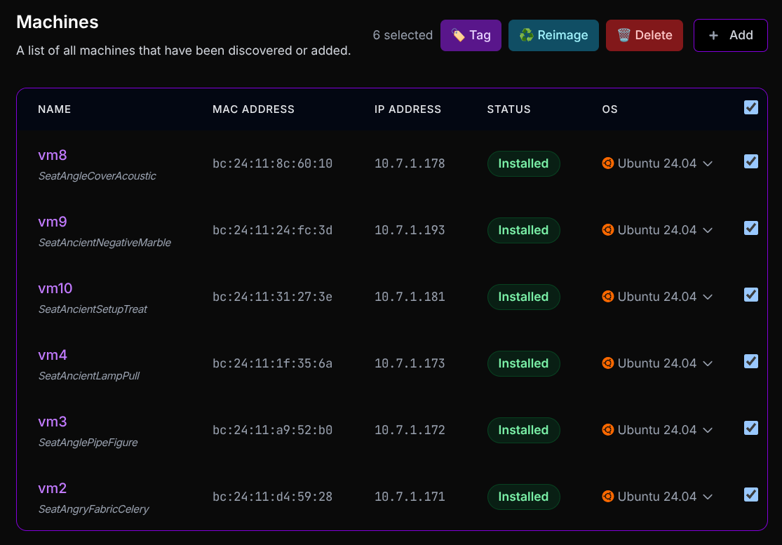 Dragonfly Machine Selection